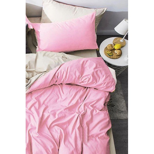 Różowo-kremowa bawełniana pościel dwuosobowa z prześcieradłem 200x220 cm – Mila Home-image-1