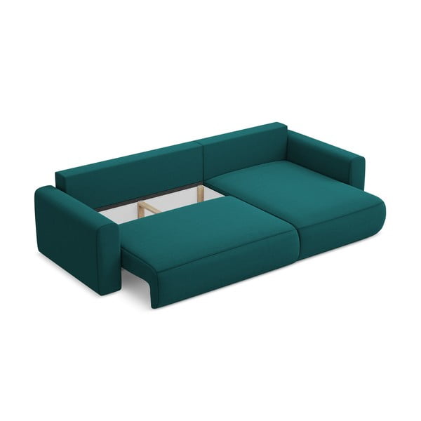 Turkusowy aksamitny rozkładany/ze schowkiem narożnik (prawostronny/z szezlongiem) Kapua – Makamii-image-4