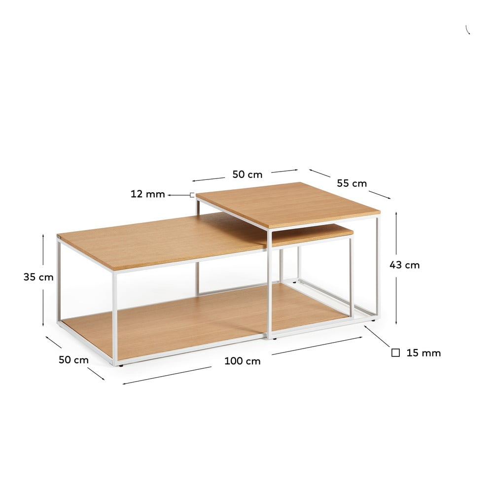Stoliki z blatem w dekorze dębu w jasnym naturalnym kolorze zestaw 2 szt. 50x100 cm Yoana – Kave Home (zdjęcie 4)