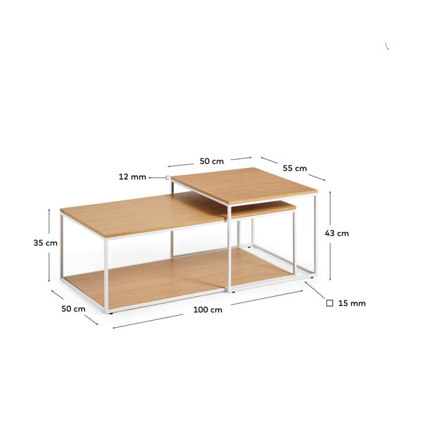 Stoliki z blatem w dekorze dębu w jasnym naturalnym kolorze zestaw 2 szt. 50x100 cm Yoana – Kave Home-image-3