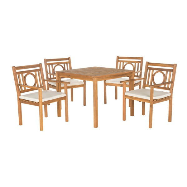 Jasnobrązowy zestaw stołu ogrodowego i krzeseł z drewna akacji Safavieh Mendoza