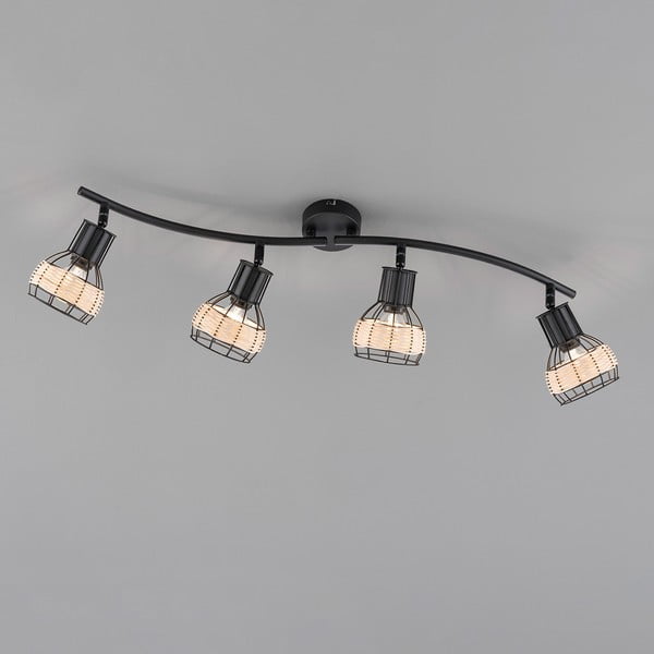Czarna lampa sufitowa z metalowo-rattanowym kloszem 10,5x70 cm Straw – Fischer & Honsel-image-2