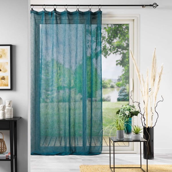 Niebieska firanka z woalu 140x240 cm Linka – douceur d'intérieur-image-2