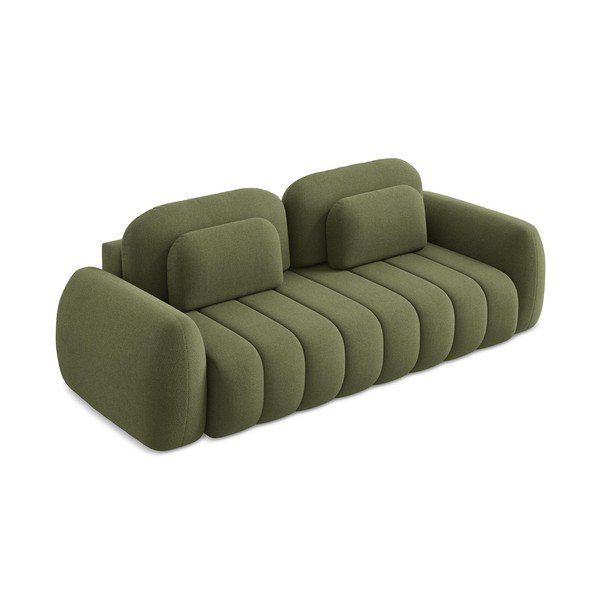 Zielona sofa rozkładana z materiału bouclé ze schowkiem 266 cm Pele – Makamii-image-2