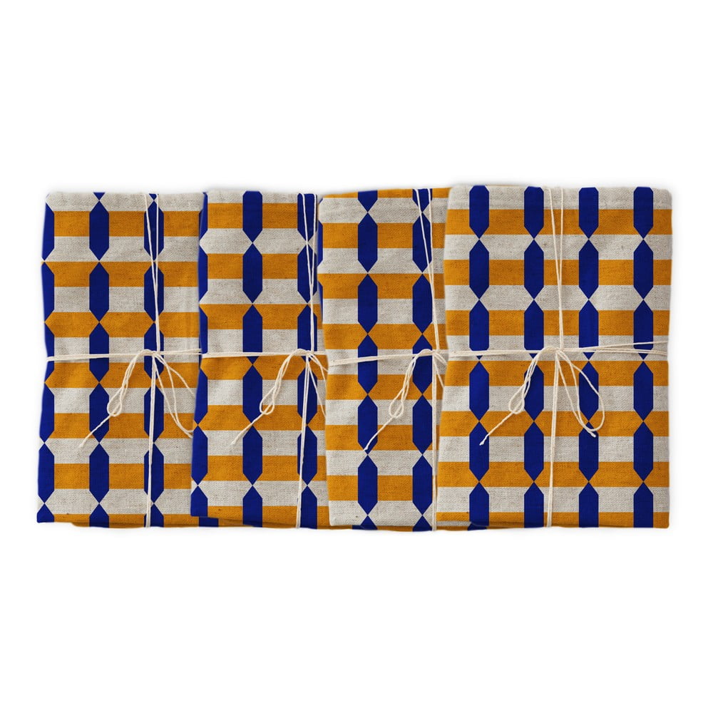 Zestaw 4 serwetek tekstylnych z domieszką lnu Really Nice Things Orange Geometric, 43x43 cm