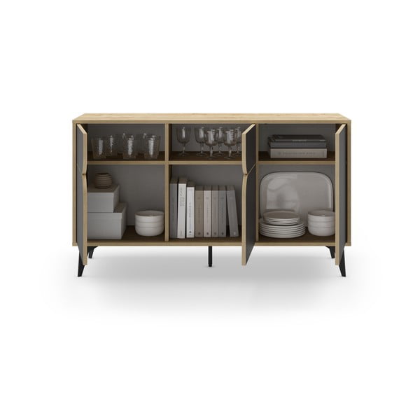 Czarna niska komoda w dekorze dębu 140x79 cm Nola – Marckeric-image-4