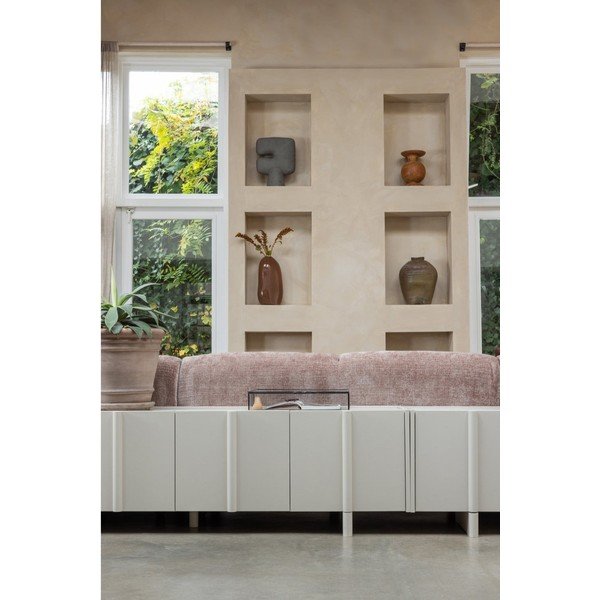 Jasnoszara szafka pod TV z litego drewna sosnowego 152x53x46 cm Basu – WOOOD-image-1
