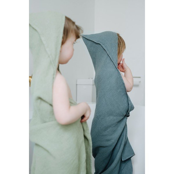 Dziecięcy niebieski ręcznik z kapturem Linen Tales Waffle, 100x100 cm-image-4