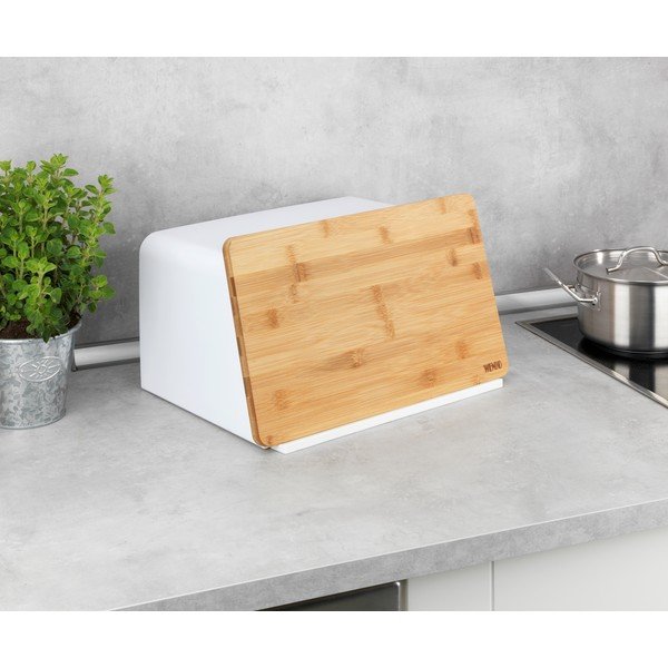 Biały chlebak z bambusową pokrywą Wenko Kubo-image-4