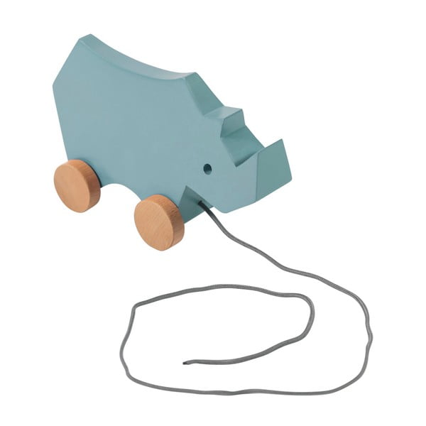 Niebieska zabawka do ciągnięcia z drewna Sebra Rhino