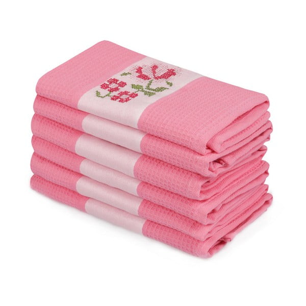 Zestaw 6 różowych ręczników z czystej bawełny Simplicity, 45x70 cm