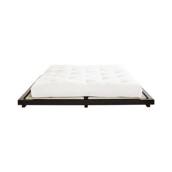 Łóżko dwuosobowe z drewna sosnowego z materacem i tatami Karup Design Dock Comfort Mat Black/Natural, 140x200 cm