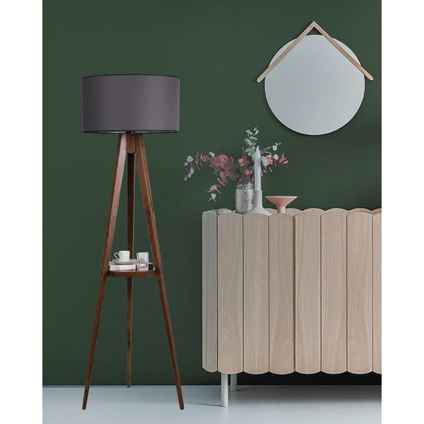Czarna/brązowa lampa stojąca z półką z tekstylnym kloszem (wysokość 154 cm) Sehbali Tripod – Opviq lights-image-1