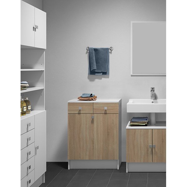 Biała niska szafka łazienkowa w dekorze dębu 60x82 cm Combi – TemaHome-image-1