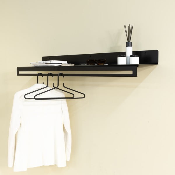 Czarny metalowy wieszak ścienny z półką 120 cm Sway – Spinder Design-image-1