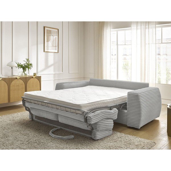 Jasnoszara sztruksowa rozkładana sofa do spania 240 cm Hugo – Bobochic Paris-image-1