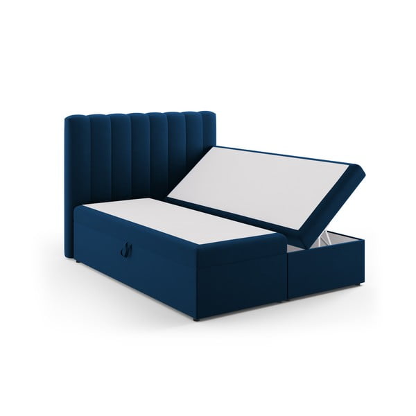 Ciemnoniebieskie łóżko boxspring ze schowkiem 160x200 cm Gina – Milo Casa-image-2