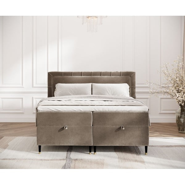 Beżowe łóżko boxspring ze schowkiem 160x200 cm Voyage – Maison de Rêve-image-4