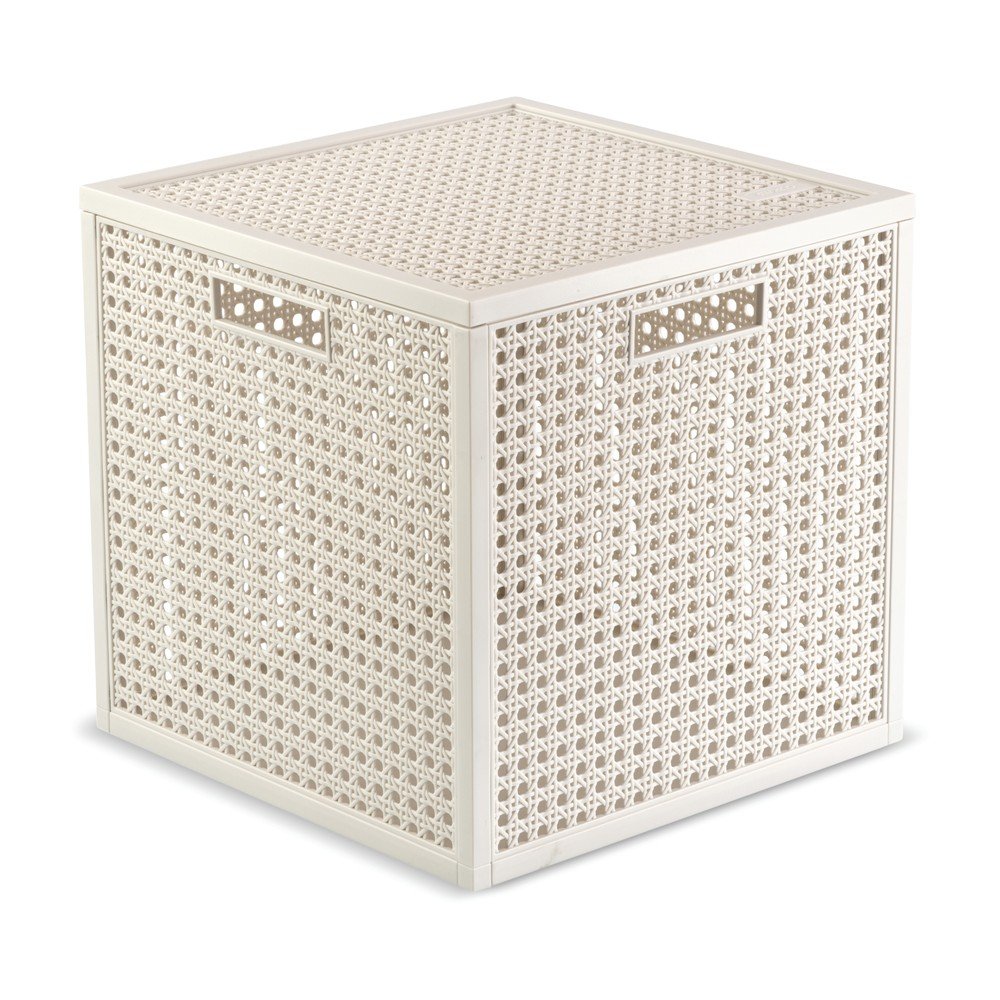 Kremowy pojemnik z pokrywką z plastiku z recyklingu 28x28x28 cm Kaya Cube – Curver