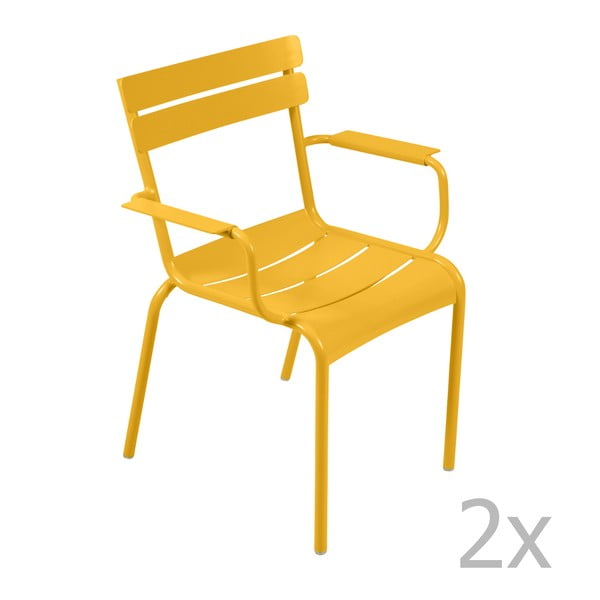 Zestaw 2 żółtych krzeseł z podłokietnikami Fermob Luxembourg