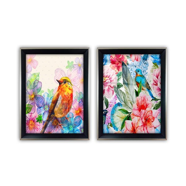Zestaw 2 szklanych obrazów Vavien Artwork Bird, 35x45 cm