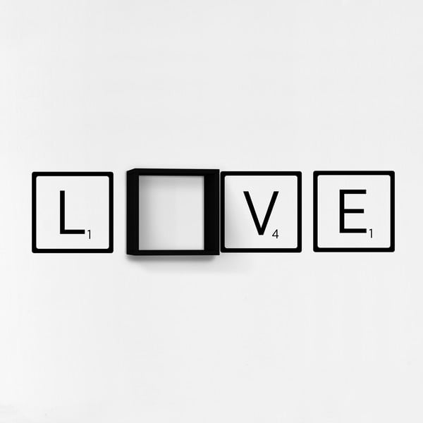 Czarna półka z naklejką dekoracyjną Love