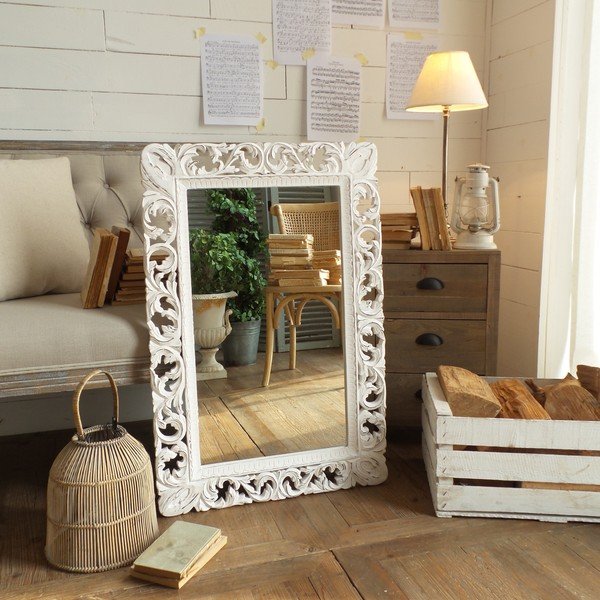 Lustro z ramą z drewna mango Orchidea Milano Antique White Lace