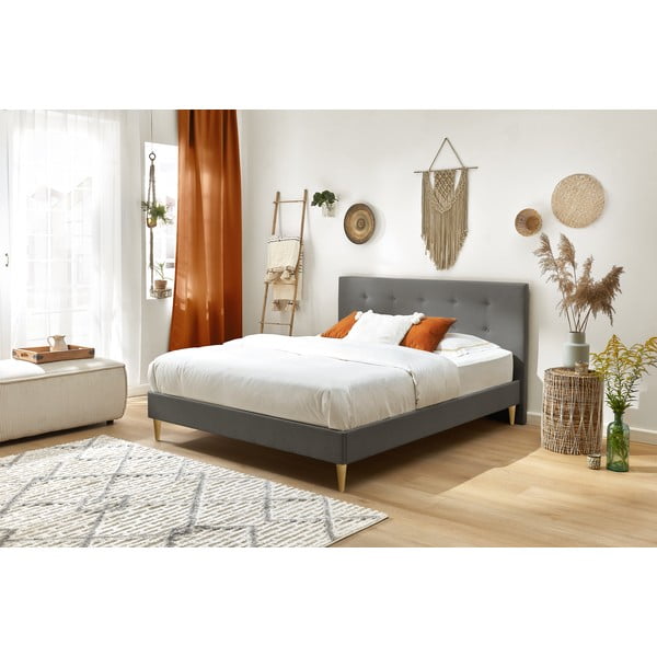 Antracytowe tapicerowane łóżko dwuosobowe ze stelażem 180x200 cm Rory – Bobochic Paris-image-3