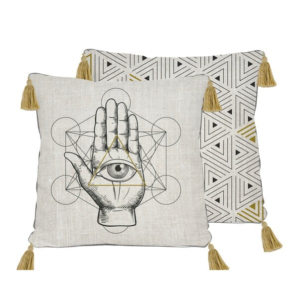 Dwustronna poszewka na poduszkę z domieszką lnu Madre Selva Symbolic Hand, 45x45 cm-image-2