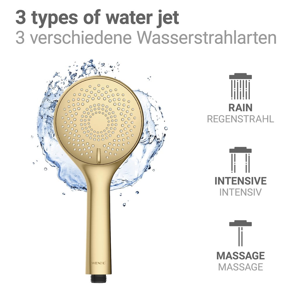 Plastikowa słuchawka prysznicowa z funkcją oszczędzania wody w kolorze matowego złota ø 11 cm Watersaving System – Wenko (zdjęcie 4)