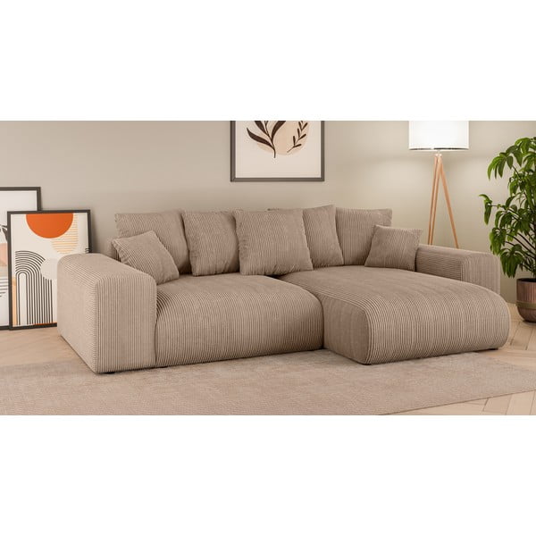 Beżowy sztruksowy rozkładany narożnik ze schowkiem (strona zmienna) Luma – Ropez-image-1