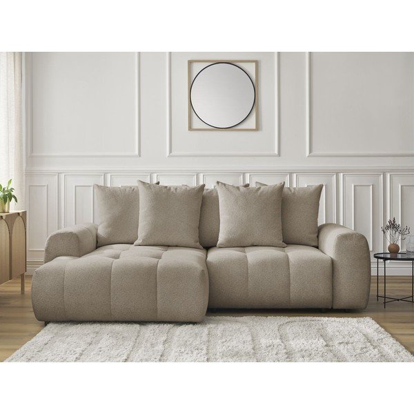 Beżowy rozkładany narożnik z tkaniny szenilowej ze schowkiem (lewostronny/z szezlongiem) Roxelane – Bobochic Paris-image-1