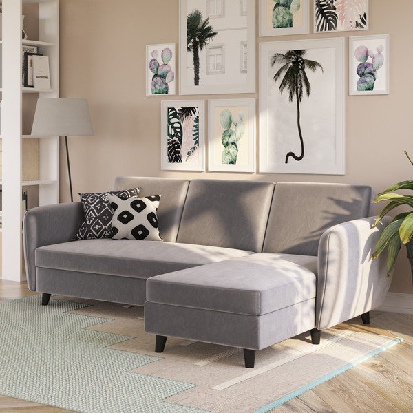 Szary aksamitny rozkładany narożnik Perry – Støraa-image-4