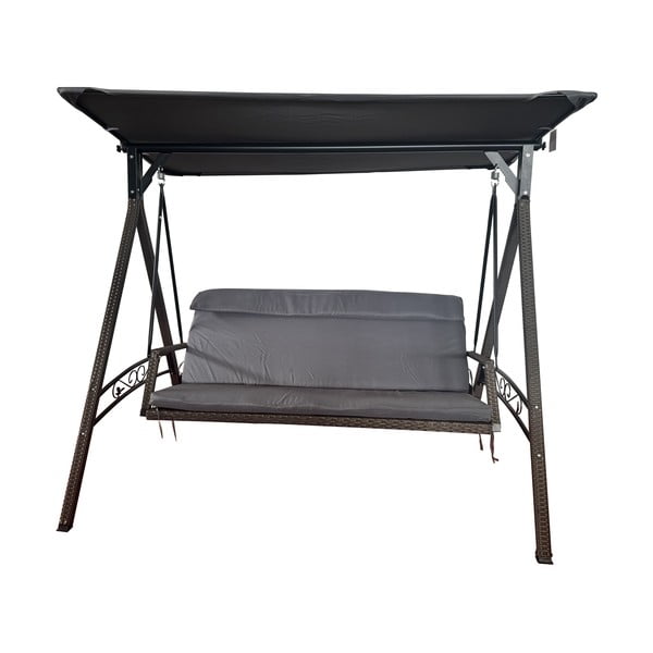 Szara huśtawka ogrodowa ze sztucznego rattanu Rattan – Rojaplast