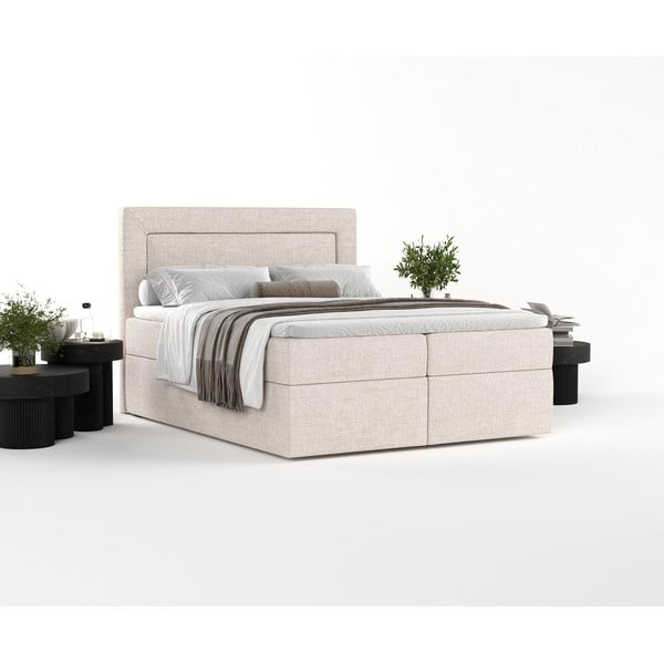 Beżowe łóżko boxspring ze schowkiem 200x200 cm Imagine – Maison de Rêve-image-2