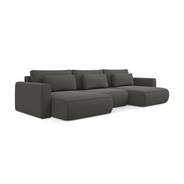 Ciemnoszary aksamitny rozkładany/ze schowkiem narożnik (w kształcie litery U) Kapua – Makamii-image-1