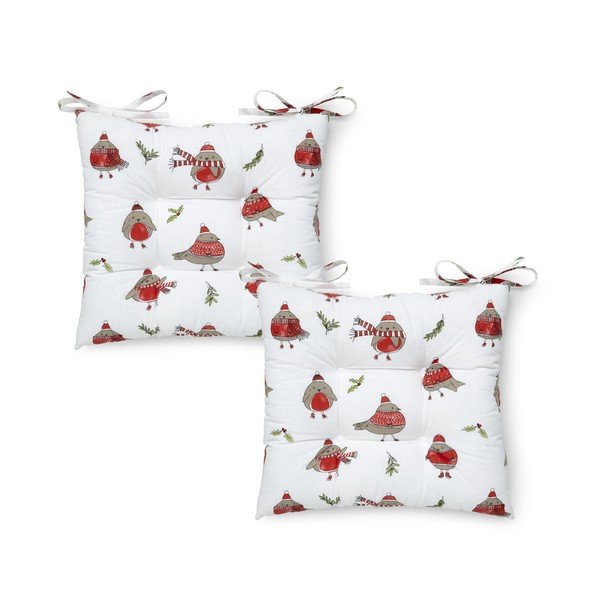 Poduszki na krzesła ze świątecznym motywem zestaw 2 szt. 40x40 cm Christmas Robins – Catherine Lansfield