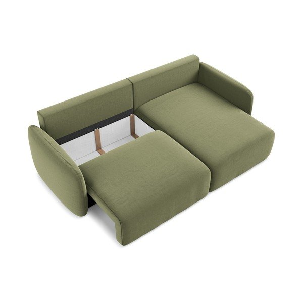 Zielony aksamitny rozkładany/ze schowkiem narożnik (prawostronny/z szezlongiem) Kalena – Makamii-image-4