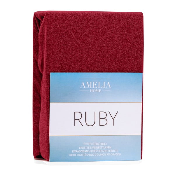 Ciemnoczerwone elastyczne prześcieradło dwuosobowe AmeliaHome Ruby Dark Red, 200-220x200 cm-image-1