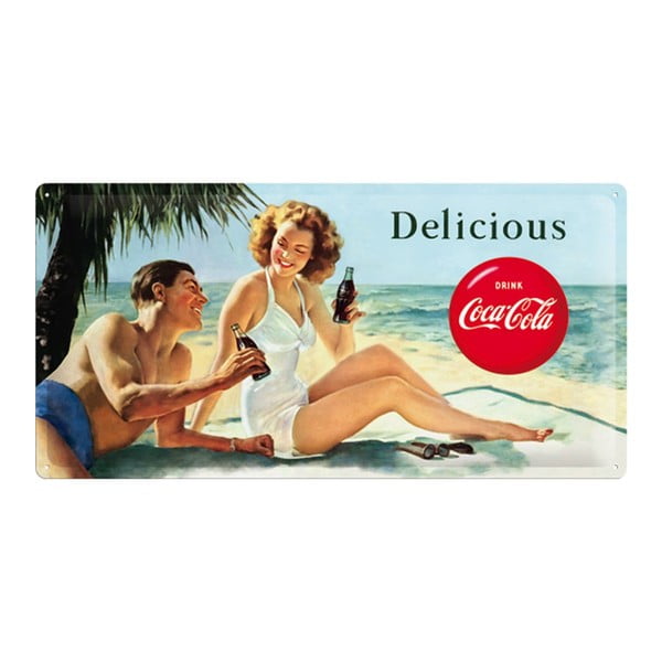 Blaszana tabliczka Coca Cola Beach, 25x50 cm