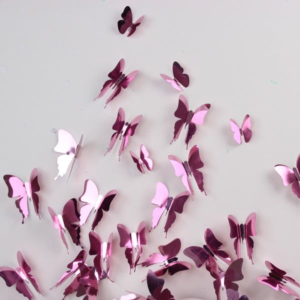 Naklejka Motyle 3D, lustrzane/różowe