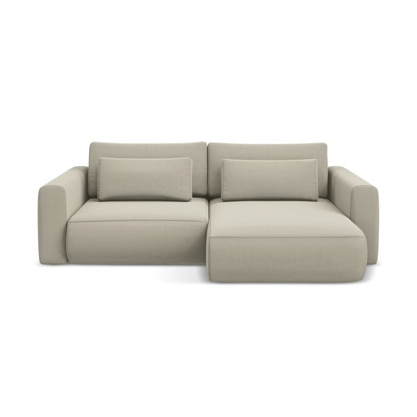 Beżowy aksamitny rozkładany/ze schowkiem narożnik (prawostronny/z szezlongiem) Kapua – Makamii