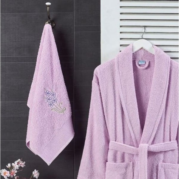 Jasnoróżowy bawełniany zestaw szlafroka i ręcznika w rozmiarze S/M – Mila Home-image-1