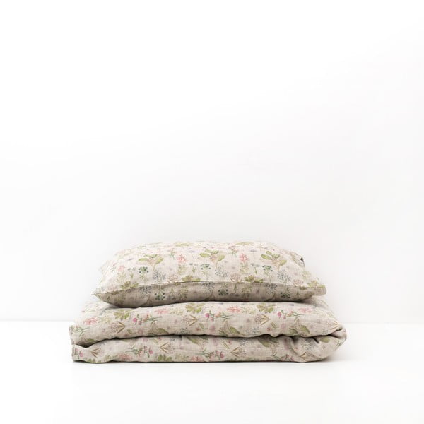 Dziecięca beżowa lniana pościel Linen Tales Botany, 70x100 cm-image-4