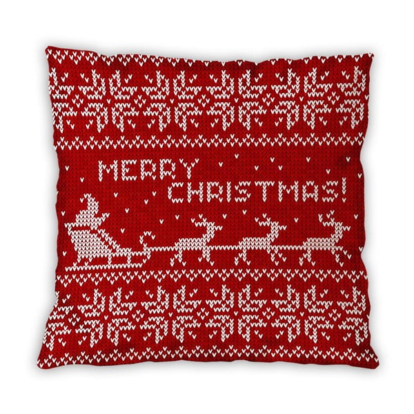 Dwustronna poduszka bawełniana Red Knitted Christmas, 40x40 cm