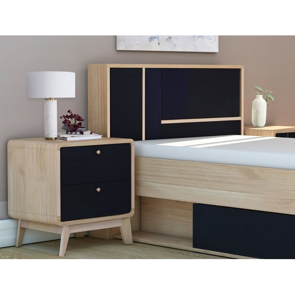 Czarna szafka nocna w dekorze dębu Cassie – Støraa-image-1