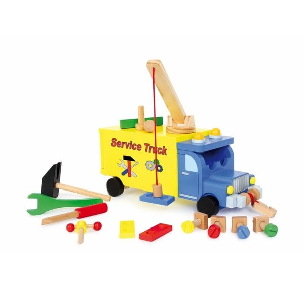 Drewniany zestaw narzędzi z ciężarówką dla dzieci Legler Service