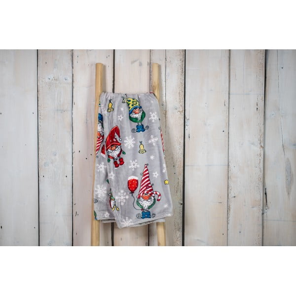 Szary świąteczny koc z mikropluszu 200x150 cm Gnome – My House