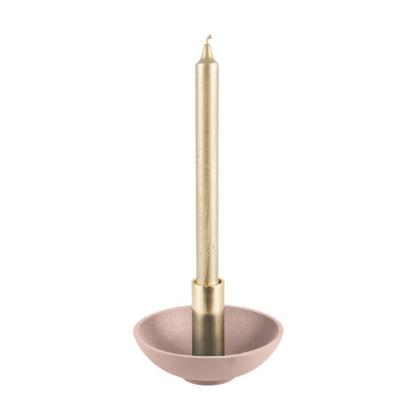Różowy świecznik z detalem w kolorze złota PT LIVING Nimble, wys. 9,5 cm