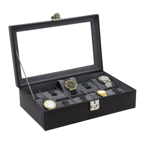 Czarny kuferek skórzany na 10 zegarków Friedrich Lederwaren Infinity